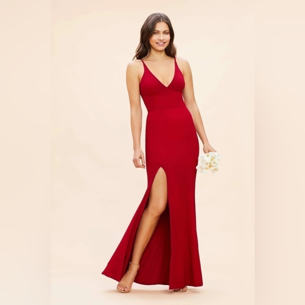 Dress The Population | Iris Side Slit Crepe Gown In Garnet Red Size S